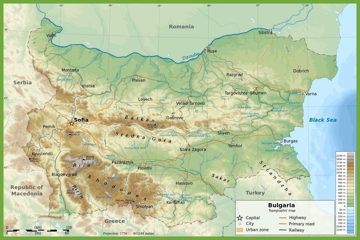 Bulgaria topografikoak mapa