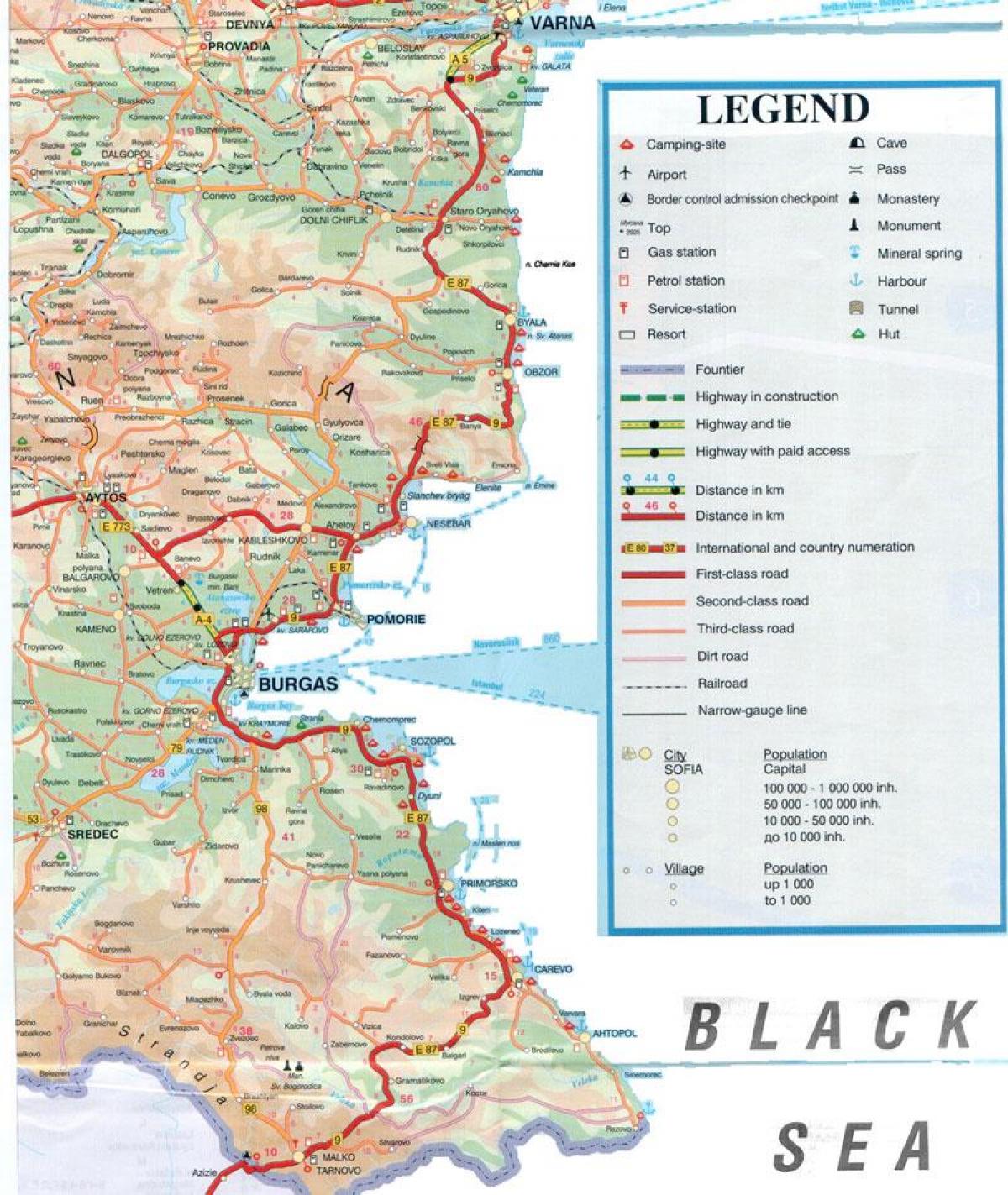 Bulgarian itsaso beltzeko kostaldean mapa
