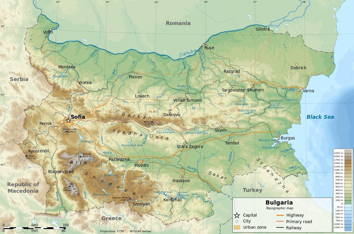 mapa Bulgariako geografia